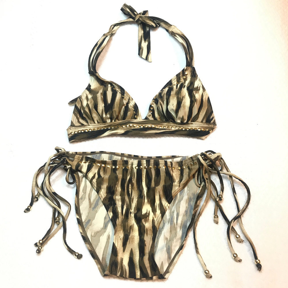 Guess 2 pieces studded animal print swim bikinis